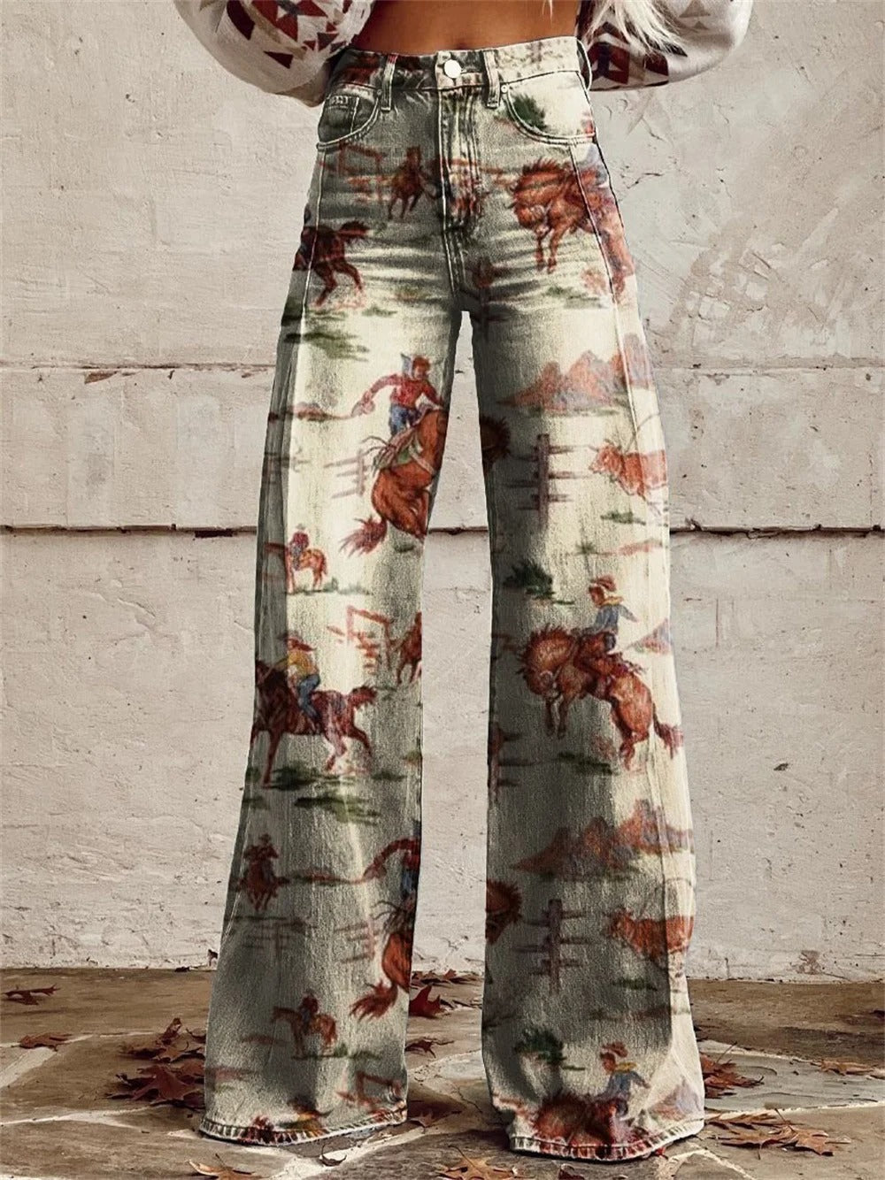 Women’s High Waisted Vintage Print Wide Leg Pants