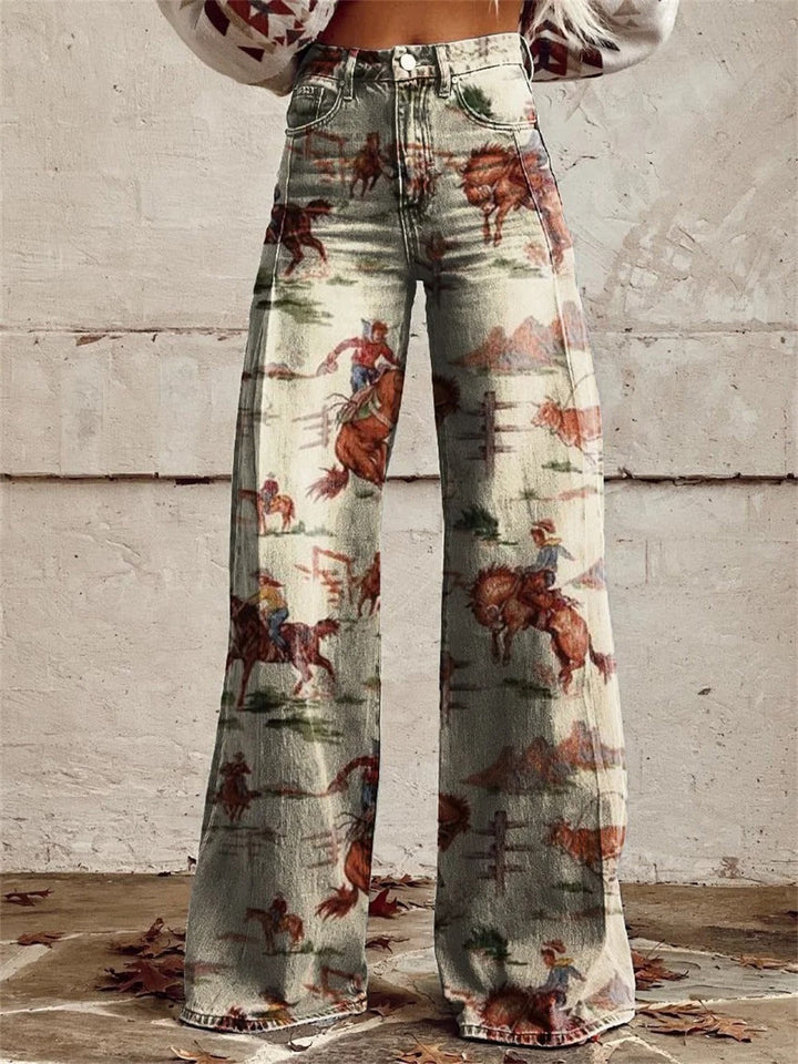 Women’s High Waisted Vintage Print Wide Leg Pants