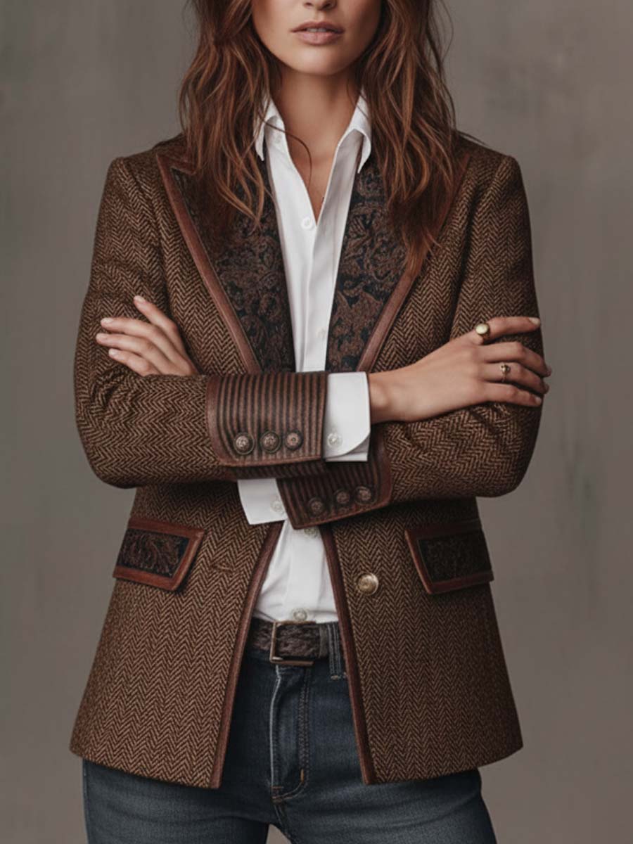 Women’s Herringbone Print Tailored Blazer