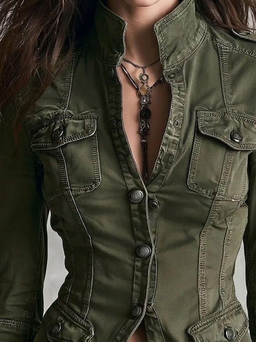 Women’s Army Green Utility Multi Pocket Jacket