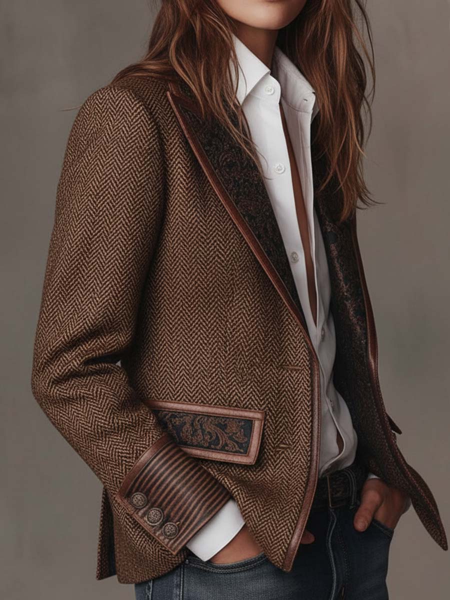 Women’s Herringbone Print Tailored Blazer