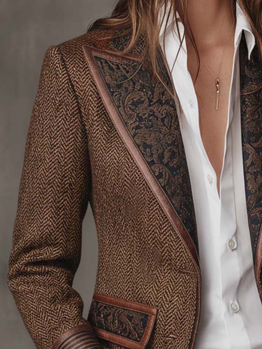 Women’s Herringbone Print Tailored Blazer