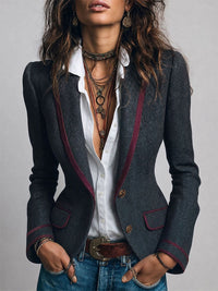 Women’s Herringbone Fitted Contrast Trim Blazer