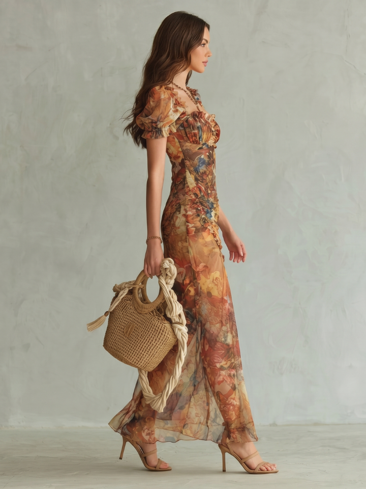 Women’s Ruffled Slit Midi Dress