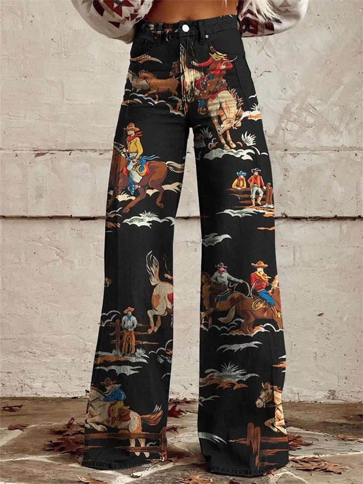 Women’s High Waisted Vintage Print Wide Leg Pants