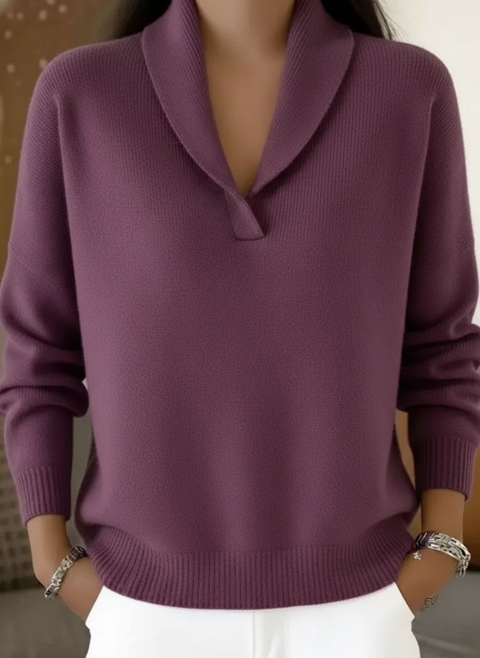 Women’s Ribbed V-Neck Pullover Sweater