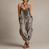 Women’s Boho Embroidered Wide Leg Jumpsuit