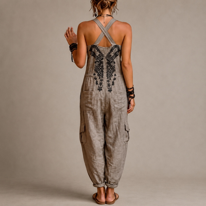 Women’s Boho Embroidered Wide Leg Jumpsuit