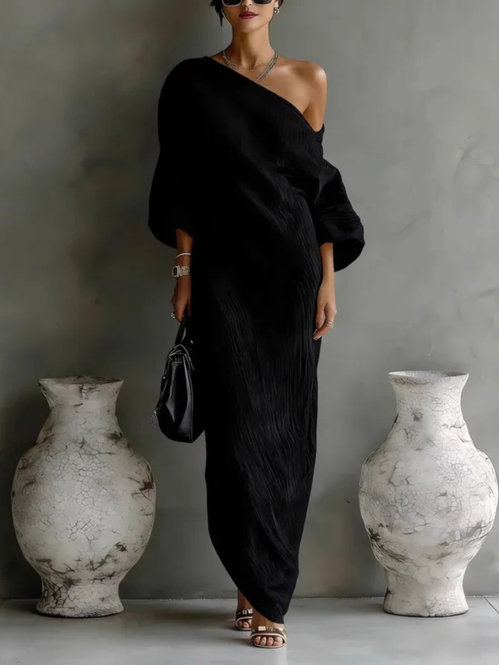 Women’s One-Shoulder Draped Evening Maxi Dress