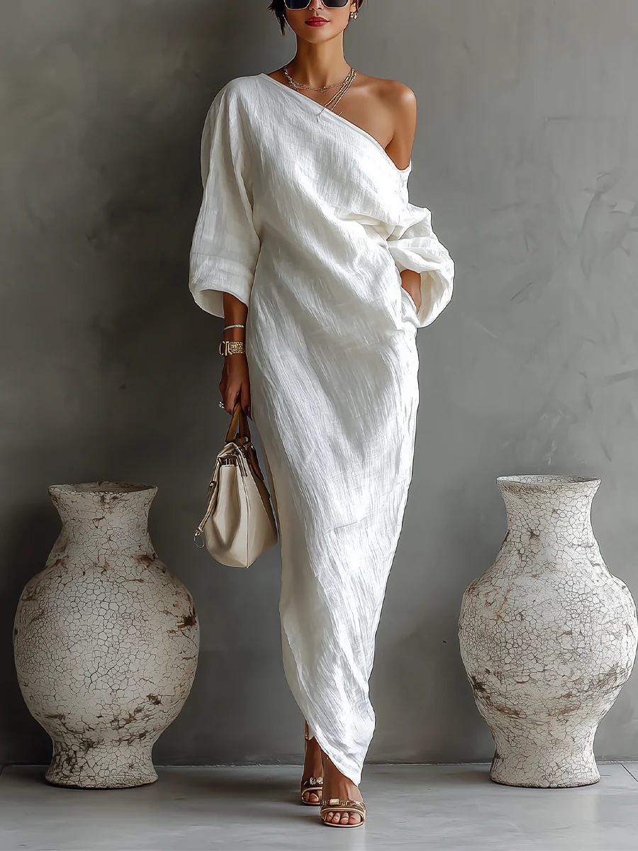 Women’s One-Shoulder Draped Maxi Dress