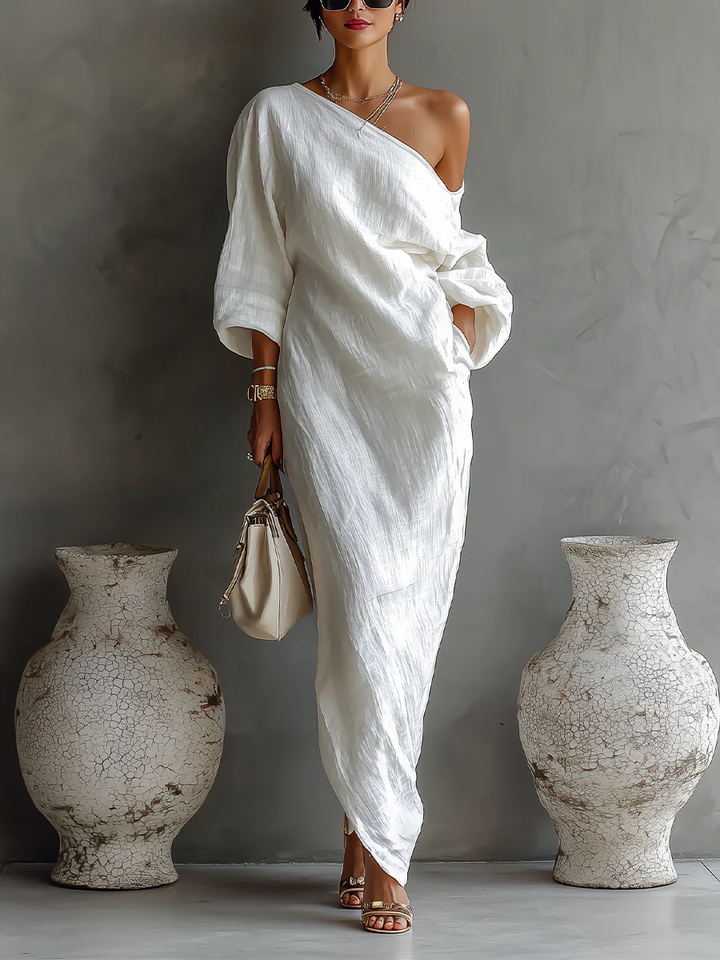 Women’s One-Shoulder Draped Evening Maxi Dress