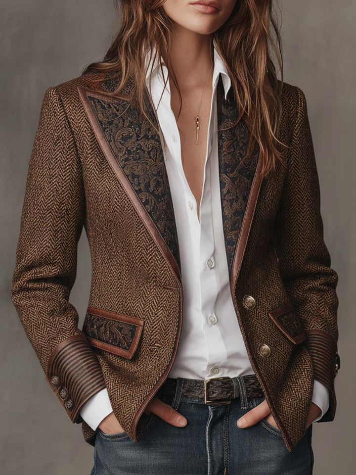 Women’s Herringbone Print Tailored Blazer