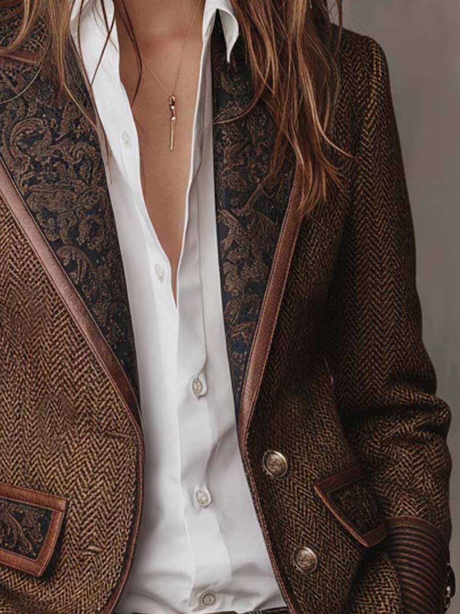 Women’s Herringbone Print Tailored Blazer